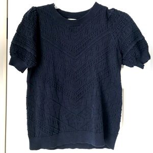 Loft Navy Pointelle Short Sleeve Sweater